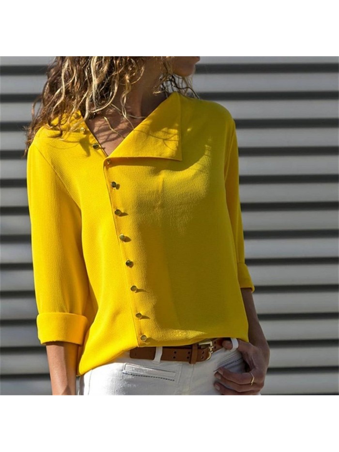 Women Casual Solid Long Sleeve Blouse Lapel Shirt blouse shirt women irregular collar Regular chemise femme 2018 
