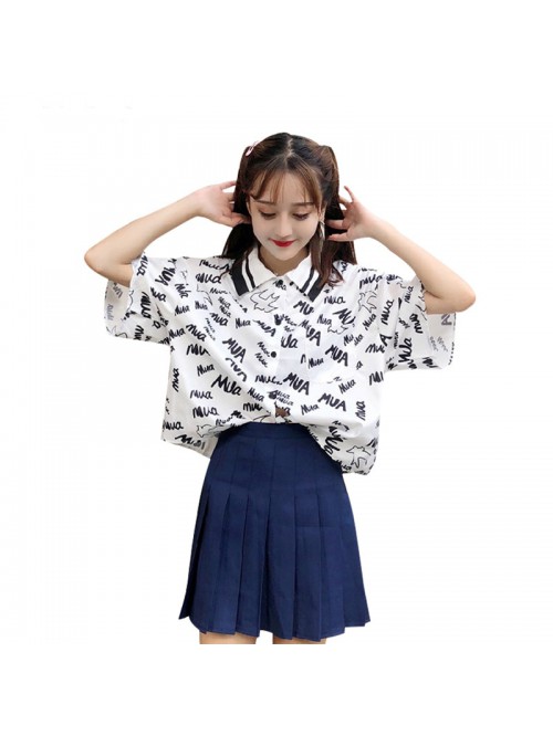 Letter Print Women Blouse Short Sleeve Women Shirt...