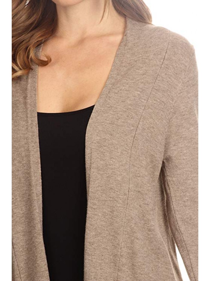 Womens Basic Open Front Knit Cardigan Sweater Top W/Pockets